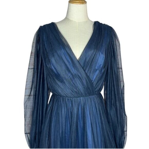 NWT Trina Turk Moonstruck Blue Balloon Long Sleeve Dainty Tulle Mini Dress Sz 6 - Picture 6 of 12